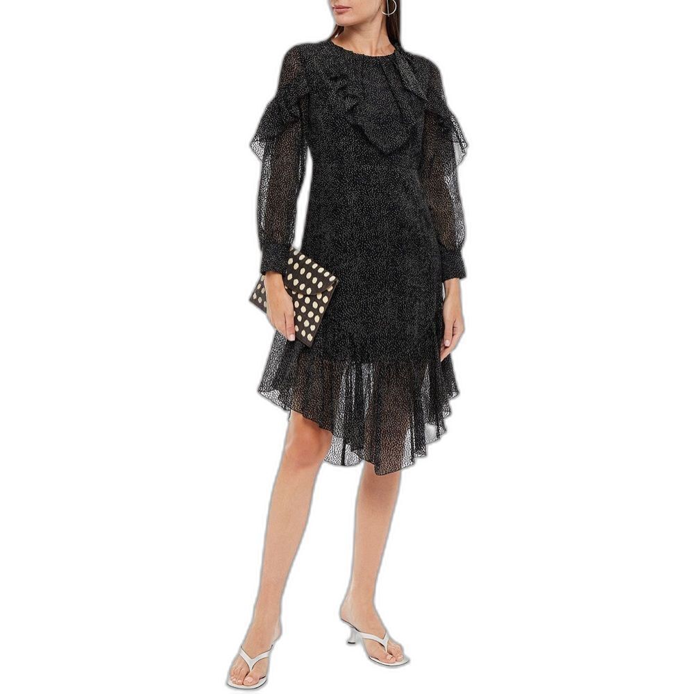 Antik Batik Black Pita Velvet Flocked Chiffon Ruffle Dress Boho S